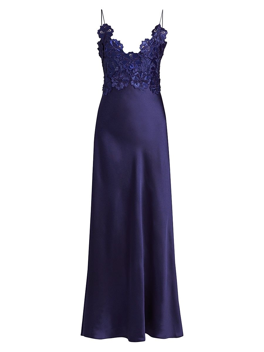 Women's Luella Floral Lace Appliqué Gown - Indigo - Size XL