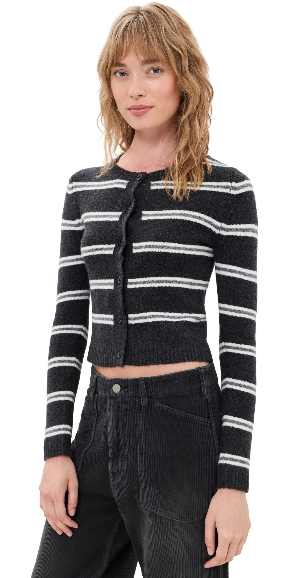 Denimist The Riley Cardigan Charcoal Ecru Grey Stripe XS