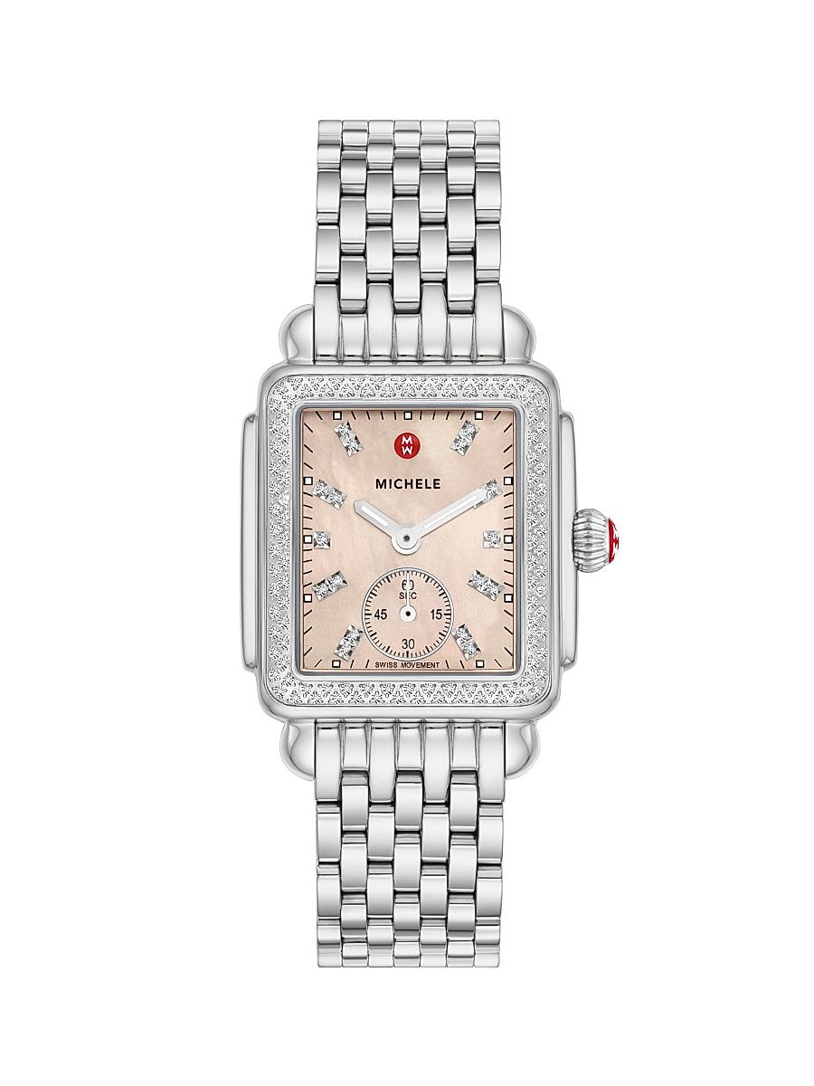 Women's Deco Mid Stainless Steel, Mother-Of-Pearl & Diamond Bracelet Watch/29MM x 31MM - Steel