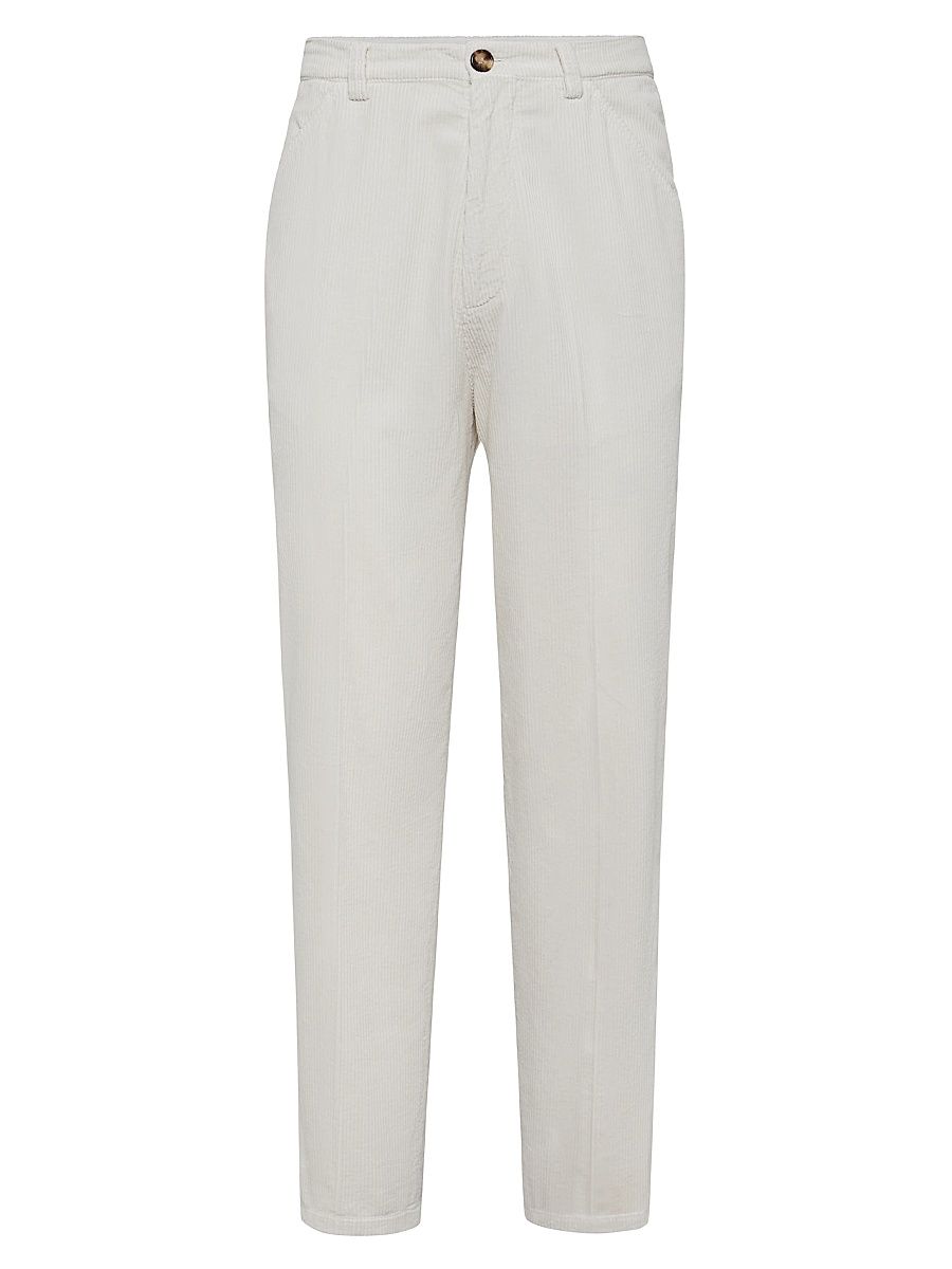 Men's Garment Dyed Leisure Fit Trousers in Cotton Corduroy - Ecru - Size 48