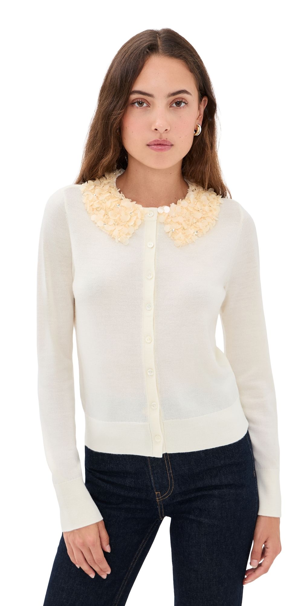 Ulla Johnson Anna Embellished Cardigan Pearled Ivory XL
