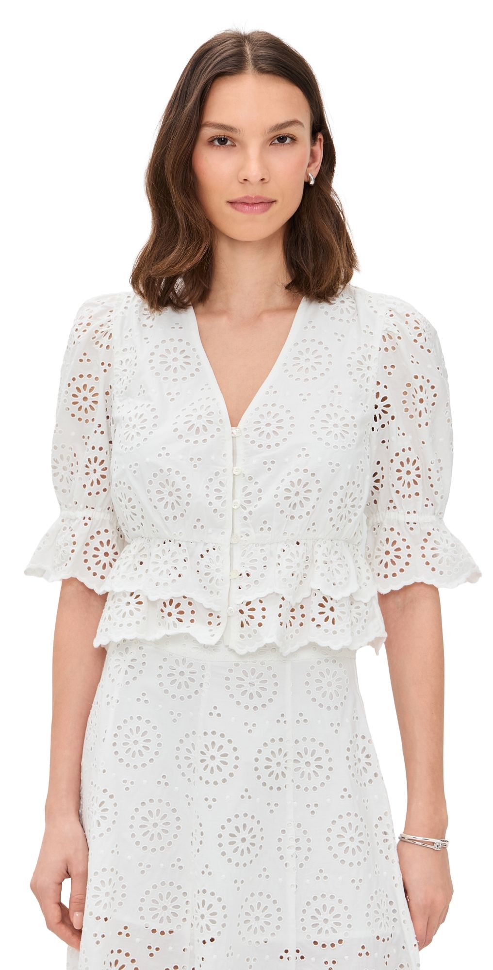 FRAME The Solstice Eyelet Blouse White M