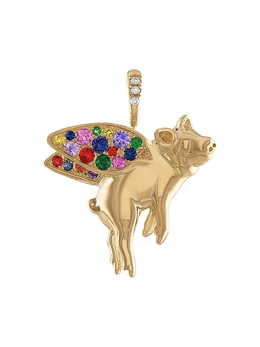 Women's Flora & Fauna Rainbow Believe In Love 14K Yellow Gold & Rainbow Sapphires Pendant - Yellow Gold