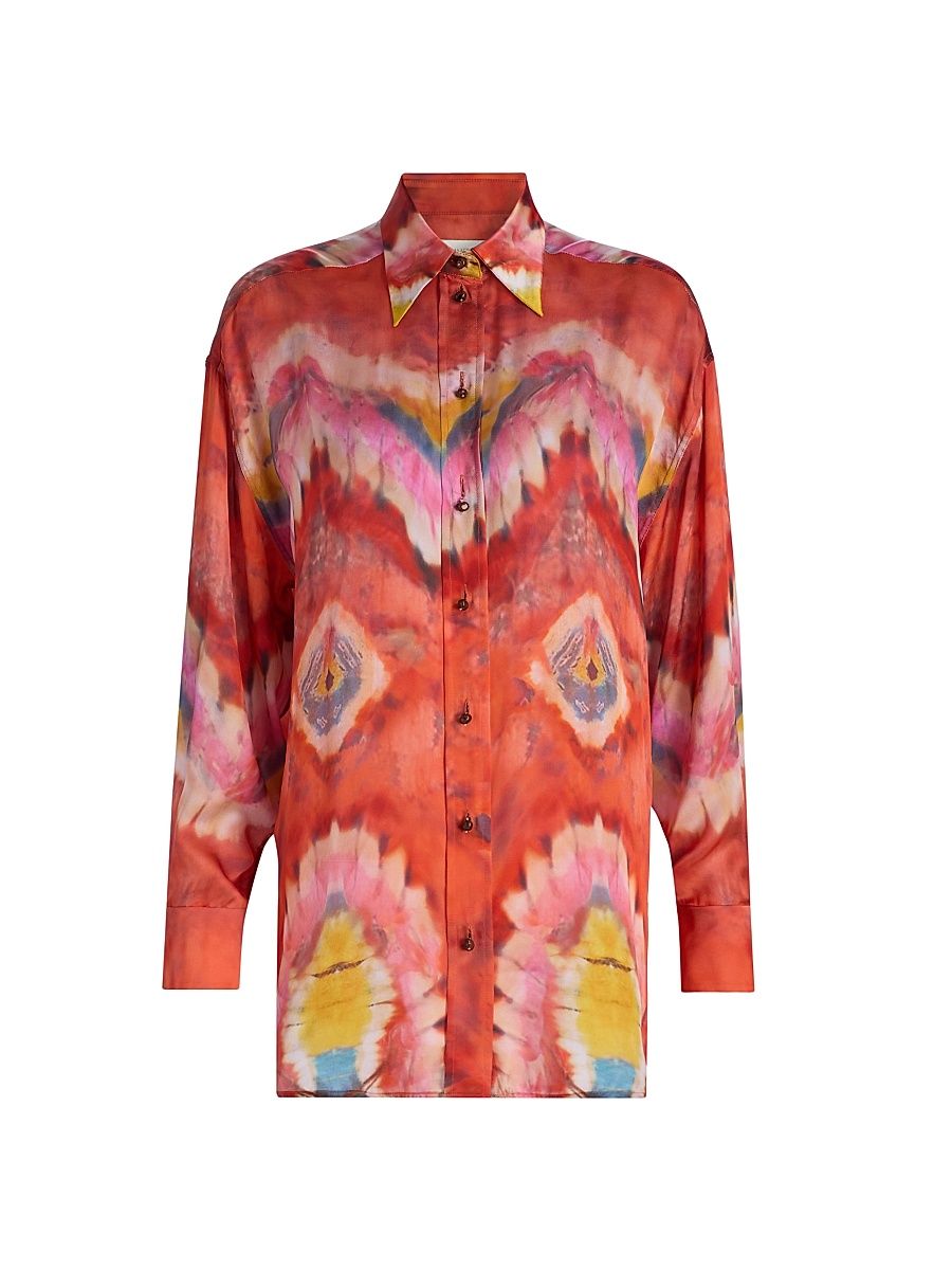 Women's Alchemy Tie-Dye Silk Satin Shirt - Ruby Tie Dye - Size 8