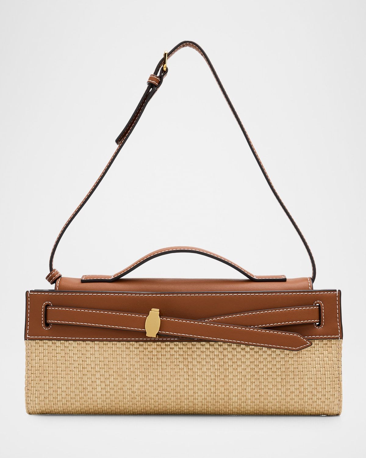 Dash Belted Raffia & Leather Clutch Bag