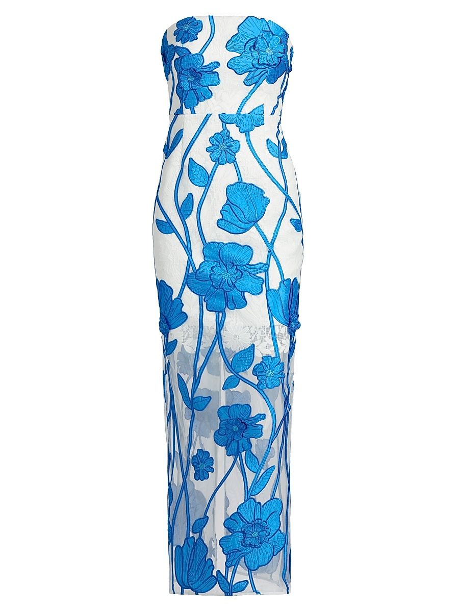 Women's Magnolia Floral Embroidered Maxi Dress - Blue White - Size 12