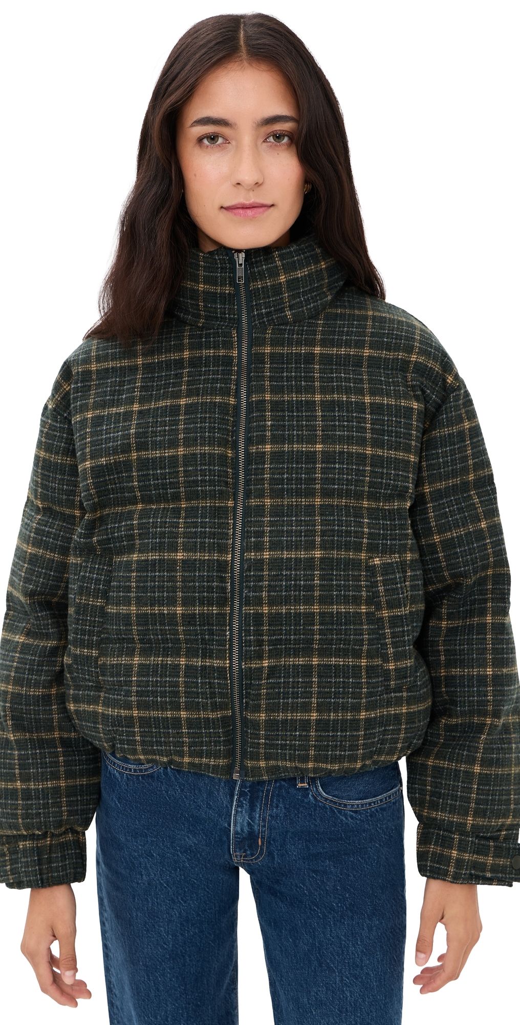 Joe's Jeans The Bruna Brushed Puffer Jacket Moss Multi Plaid L