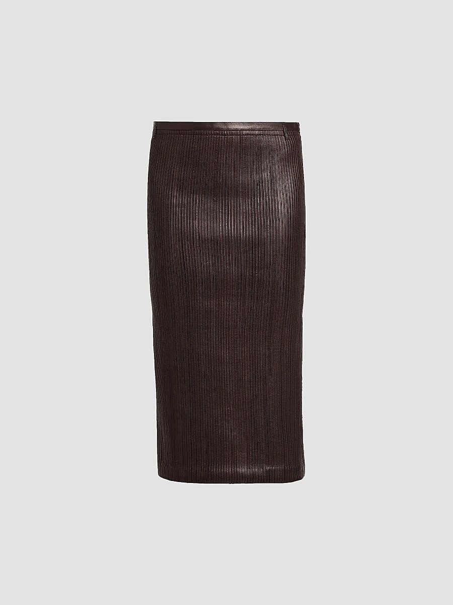 Women's Leather Pencil Midi Skirt - Combo Wenge Brown Black - Size 12