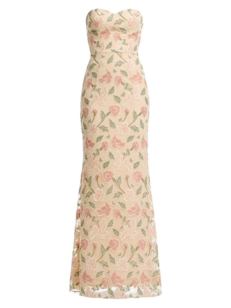 Women's Sheridan Floral Strapless Mermaid Gown - Blush Multi - Size XL