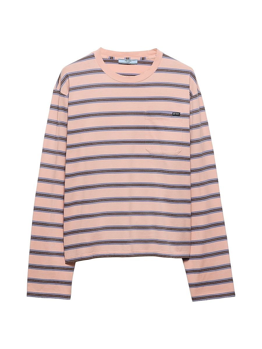 Women's Long-Sleeved Striped Cotton Jersey T-Shirt - Pink - Size 10