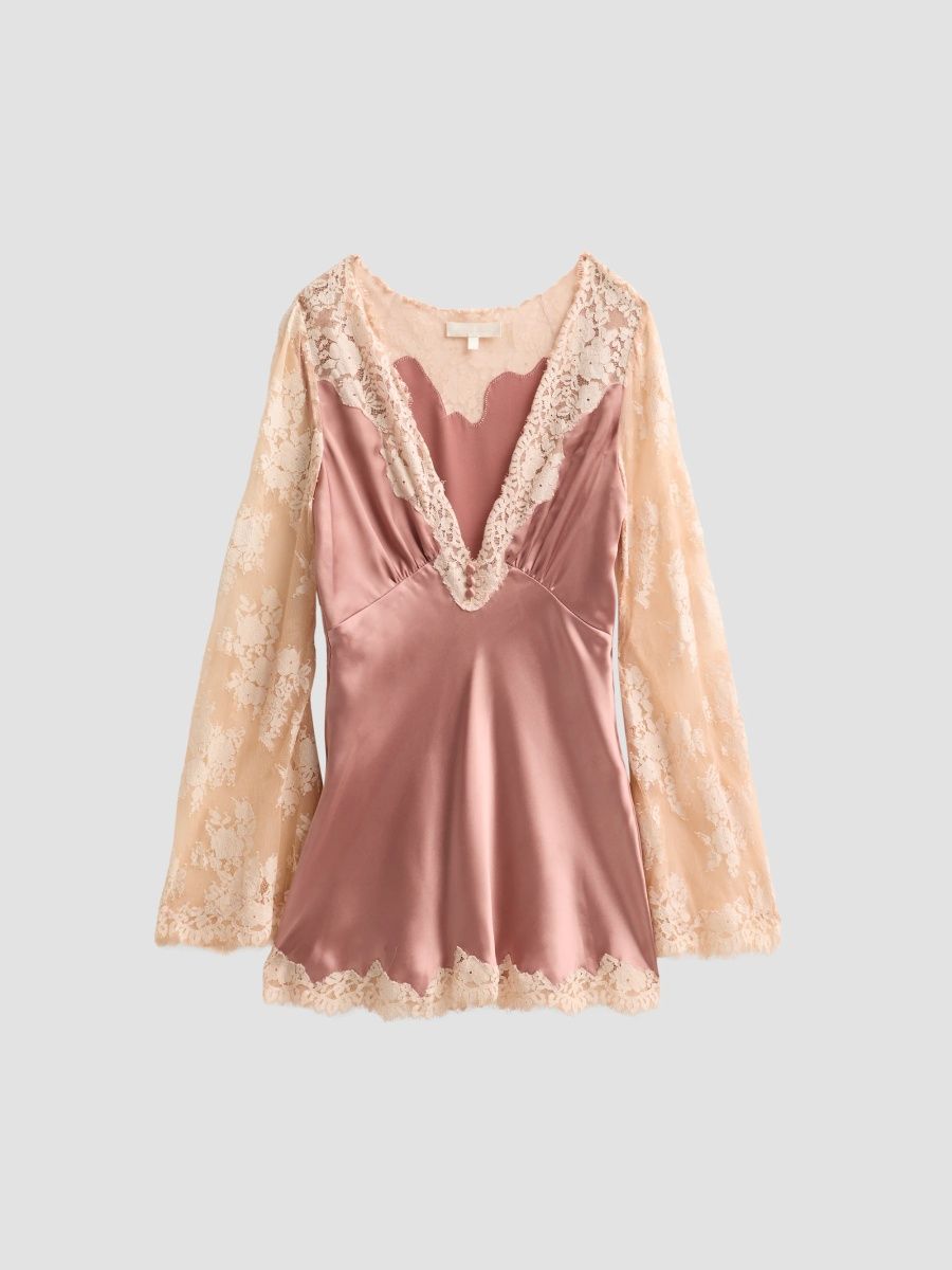 LoveShackFancy Women's Dawselle Lace-Trim Satin Mini Dress - Antiqued Blush - Size 12