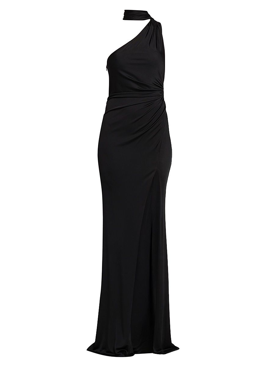 Women's Choker One-Shoulder Sheath Gown - Black - Size 6