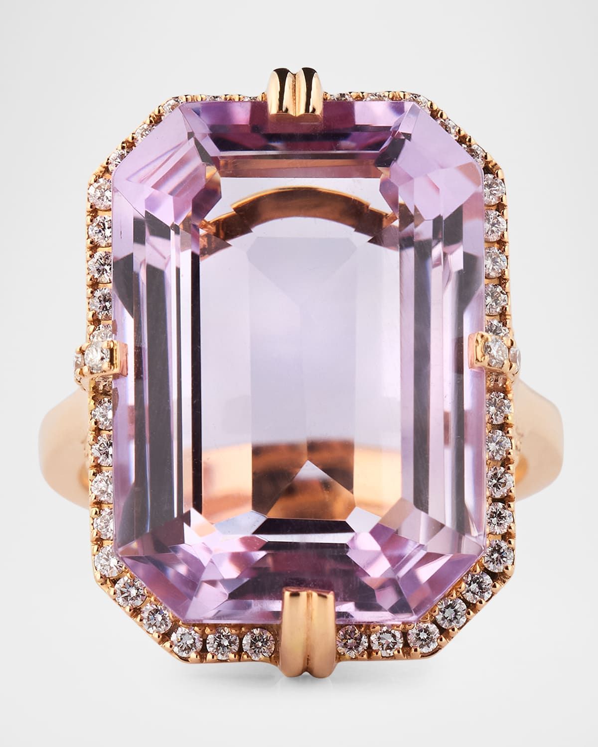 Gossip Lavender Amethyst Emerald Cut Ring with Diamond in 18K Rose Gold