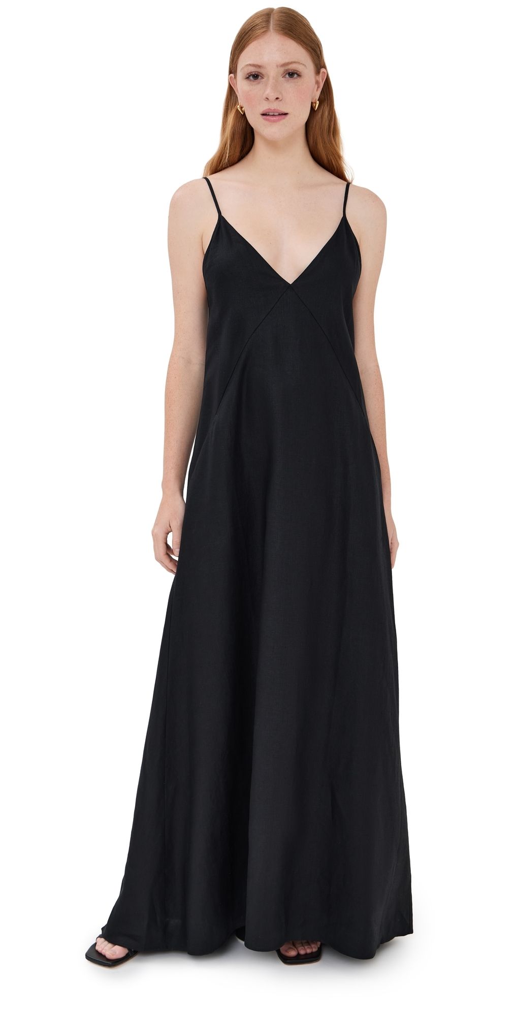 Another Tomorrow Linen Seamed Slip Dress Black 38
