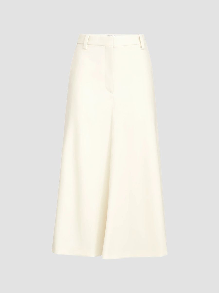 Brunello Cucinelli Women's Comfort Virgin Wool Gabardine Flute Skirt with Monili - Milk - Size 12