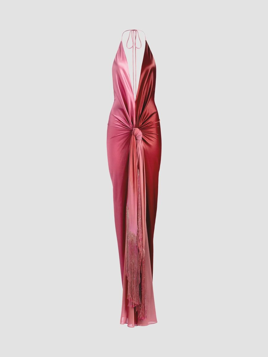 Silvia Tcherassi Women's Corsario Two-Tone Knotted Gown - Burgundy Gradient - Size XL