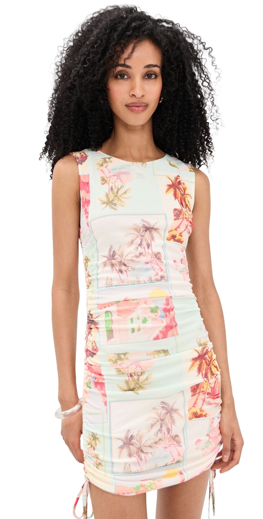 MINKPINK Dolce Mesh Ruched Mini Dress Vintage Postcards S