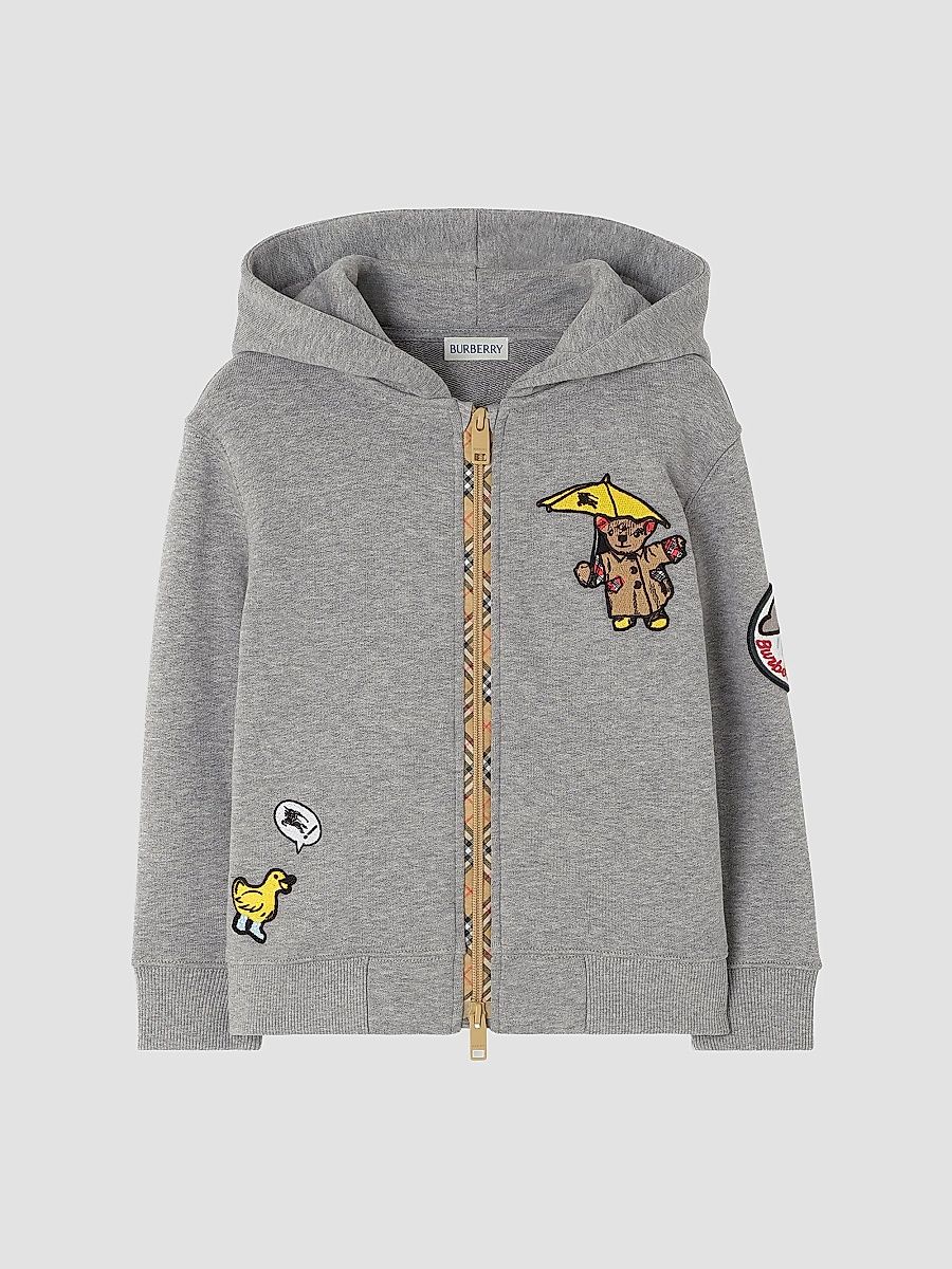Little Boy's & Boy's Clyde Teddy Bear Cotton Fleece Hoodie - Pale Grey Melange - Size 8