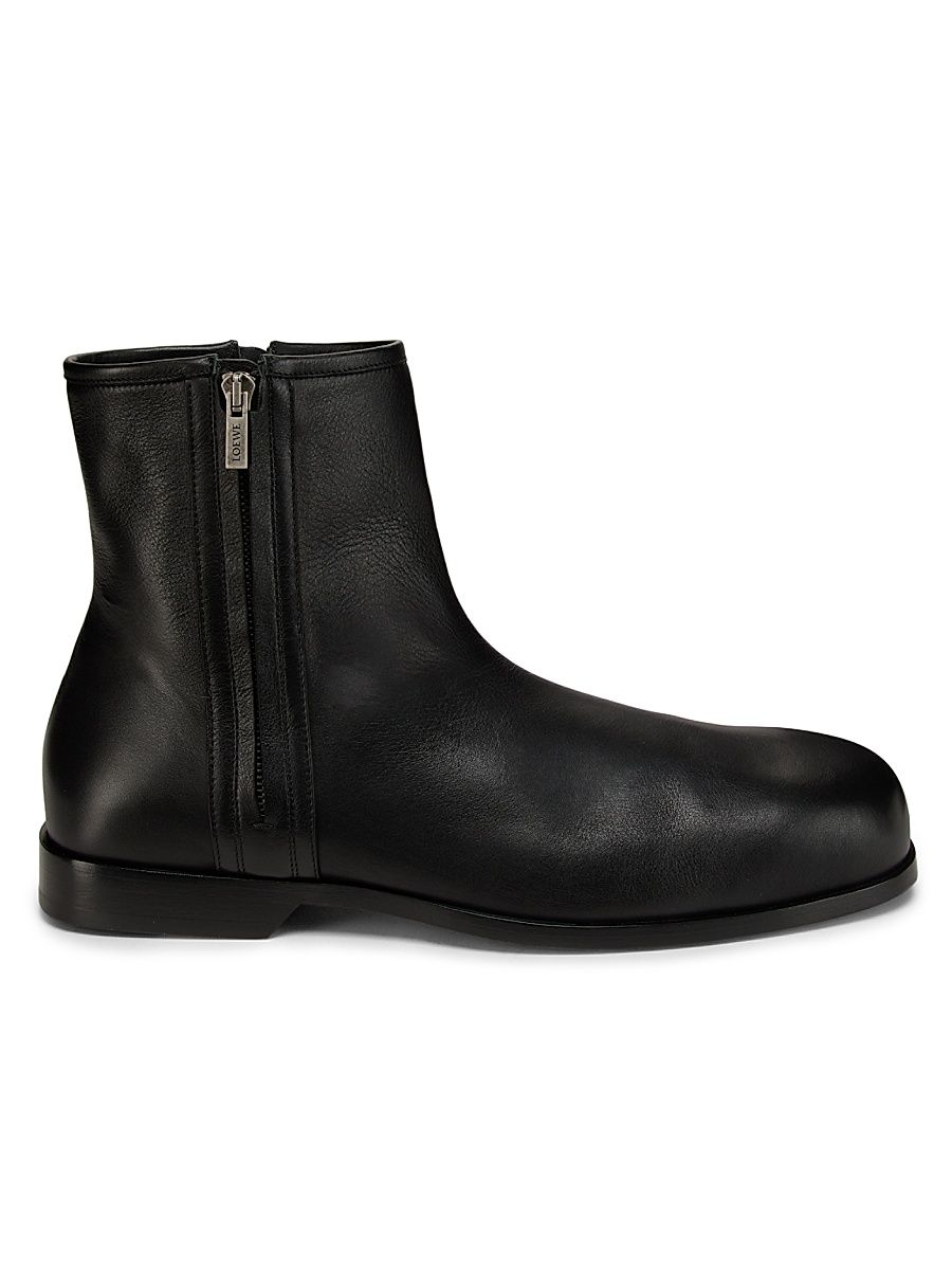 Men's Zip Leather Booties - Black - Size 13