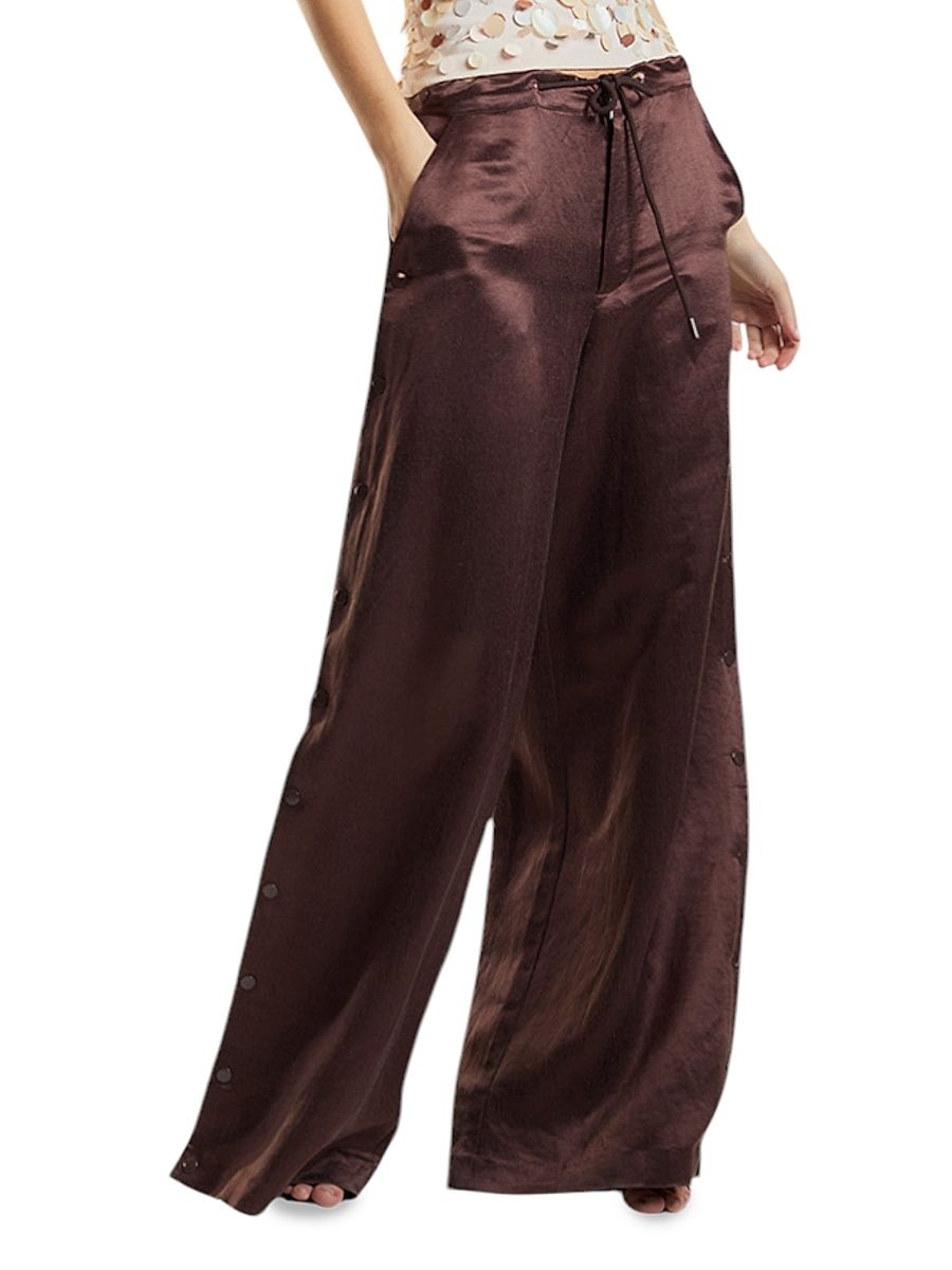Women's Breakaway Snap-Side Silk-Blend Wide-Leg Pants - Brown - Size Large