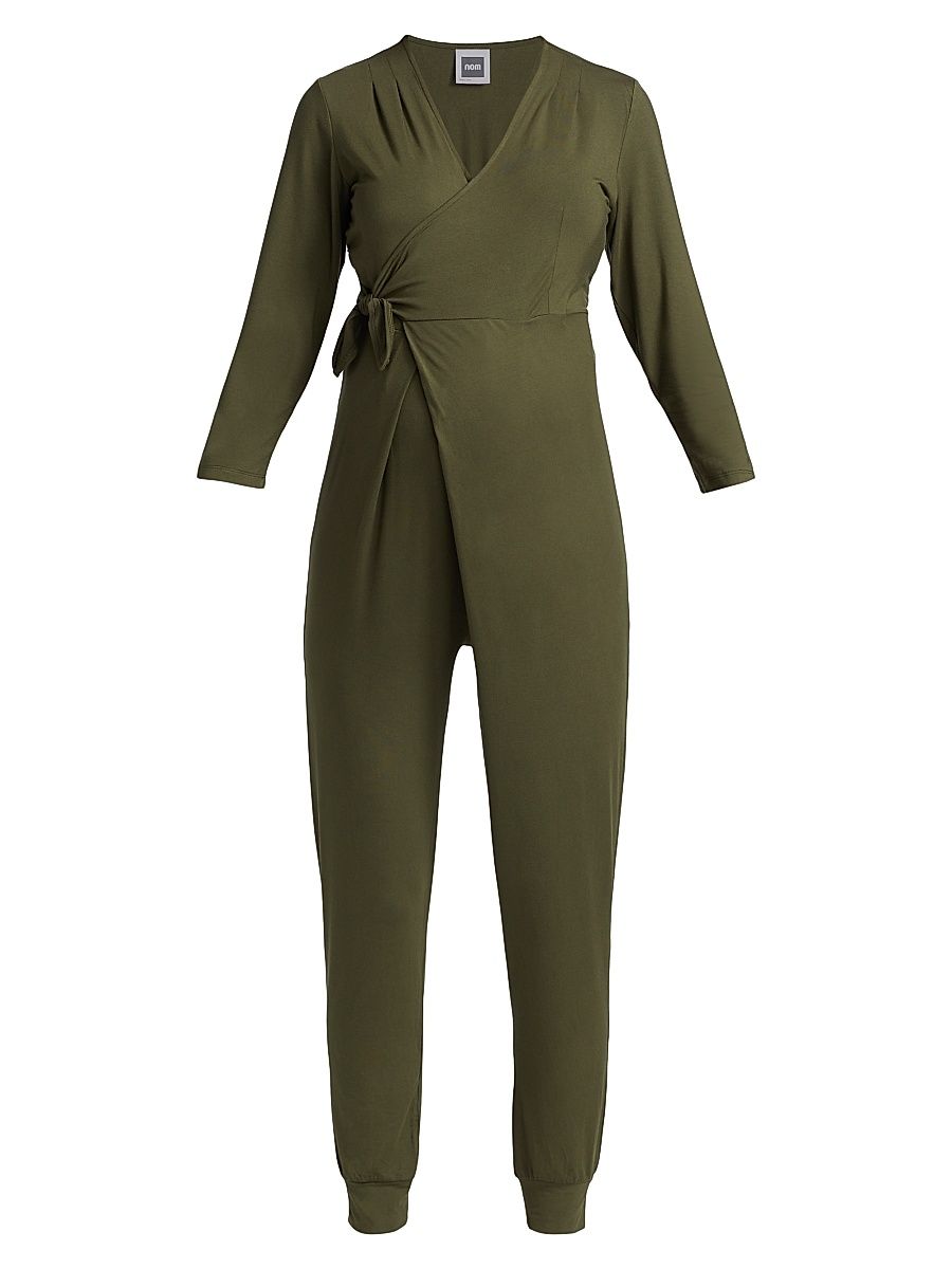 Women's Amabella Three-Quarter-Sleeve Maternity Wrap Jumpsuit - Olive - Size XL