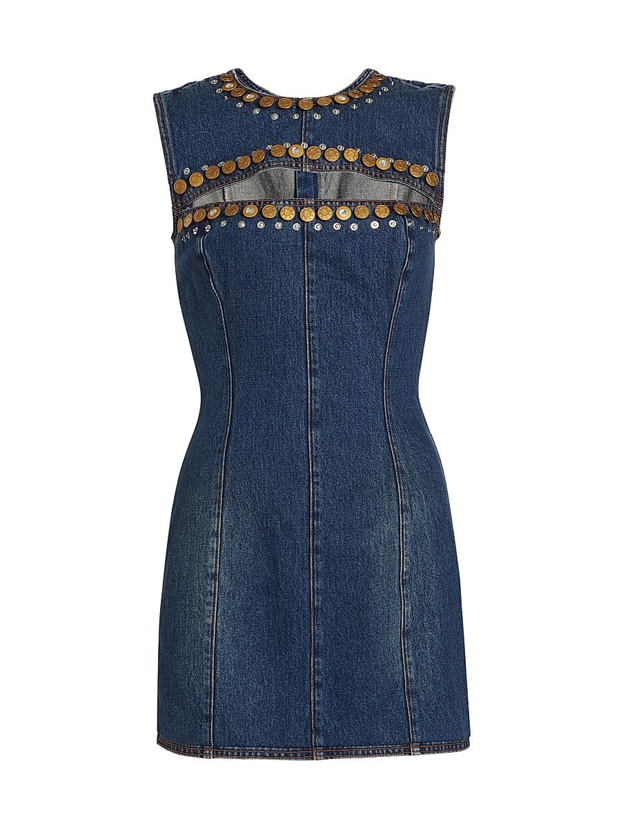 Women's Embellished Cut-Out Denim Sleeveless Minidress - Dark Blue Wash - Size 2
