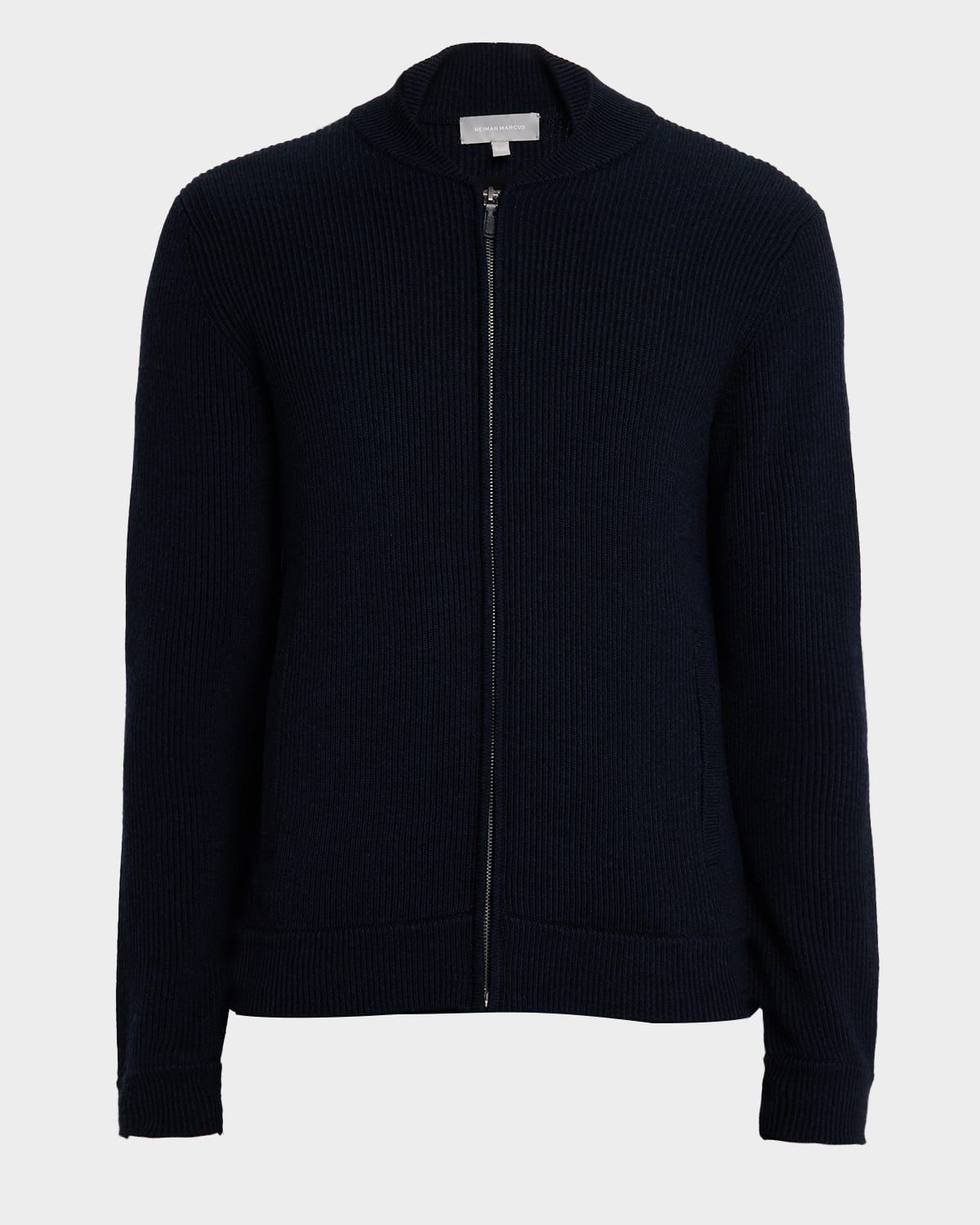 Men & apos;s Merino Wool Rib Full-Zip Sweater