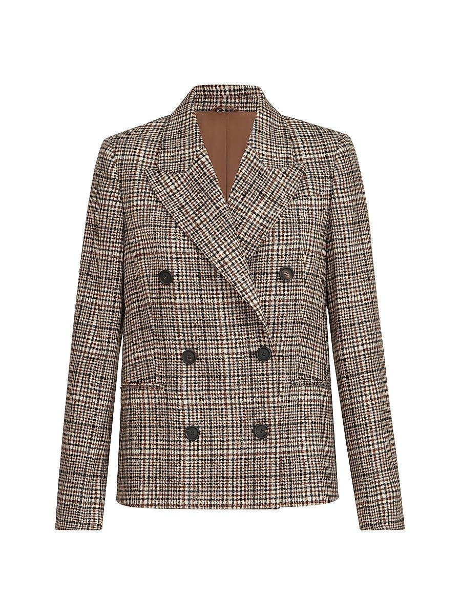 Women's Alpaca and Wool Prince of Wales Blazer with Monili - Brown - Size 6