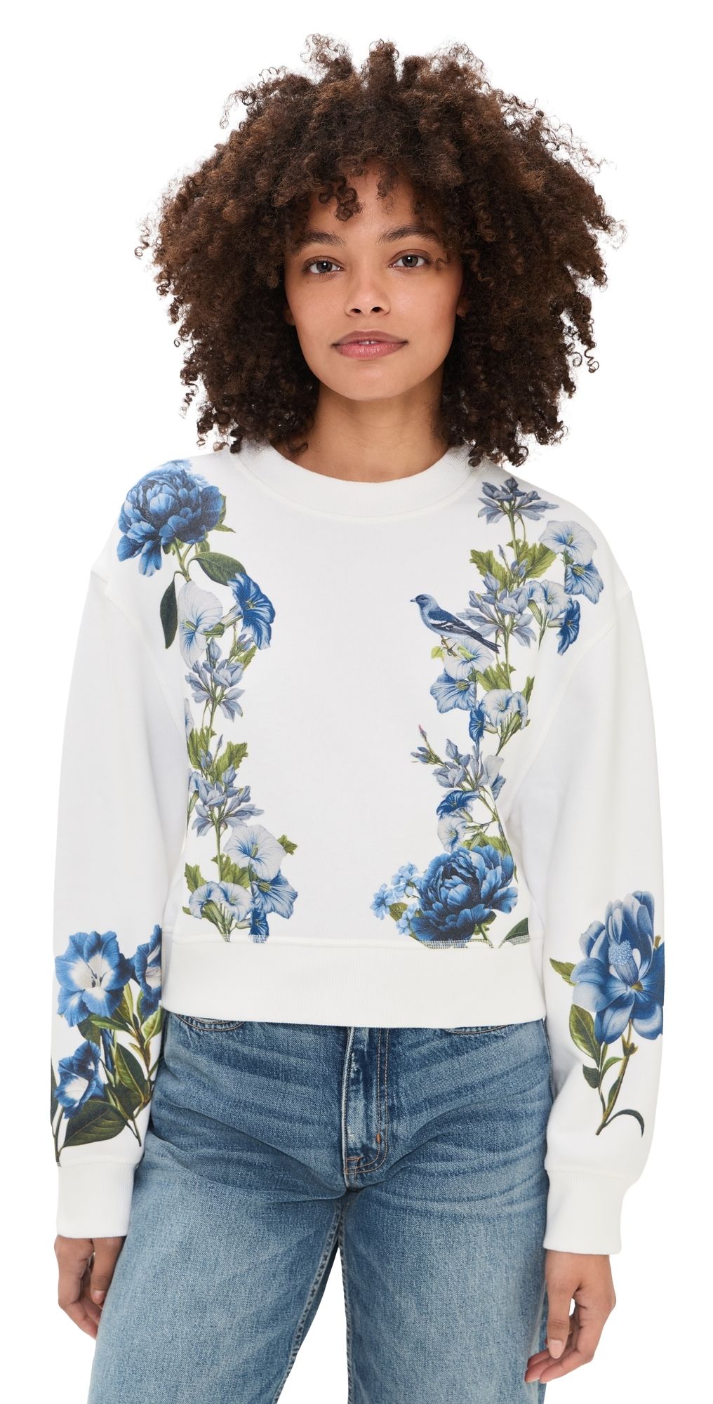 ALICE + OLIVIA Russell Embellished Relaxed Crew Neck Sweatshirt American Beauty Off White S