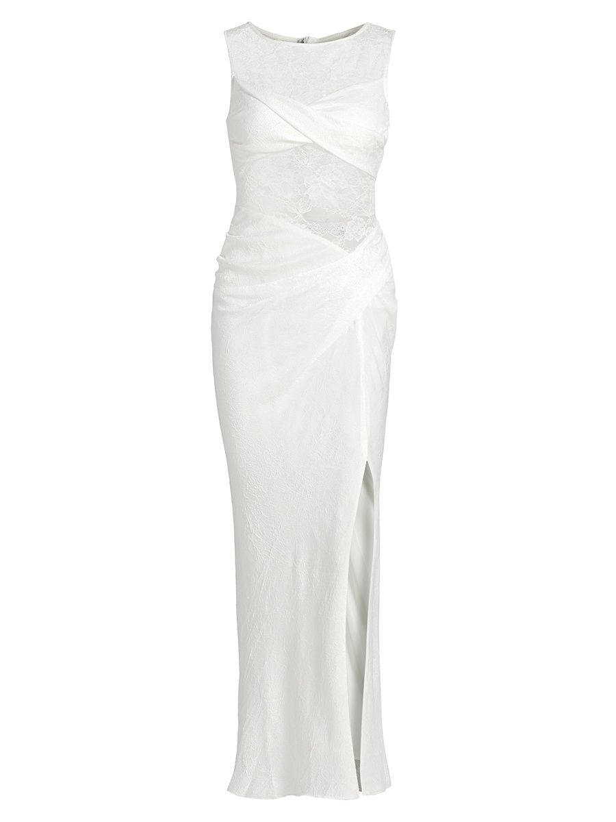 Women's Nida Lace Draped Twist-Front Maxi Dress - Ivory - Size 10
