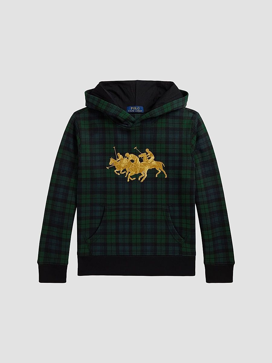 Polo Ralph Lauren Boy's Little Boy's & Boy's Triple-Pony Plaid Hoodie - Black Watch Tartan - Size 18