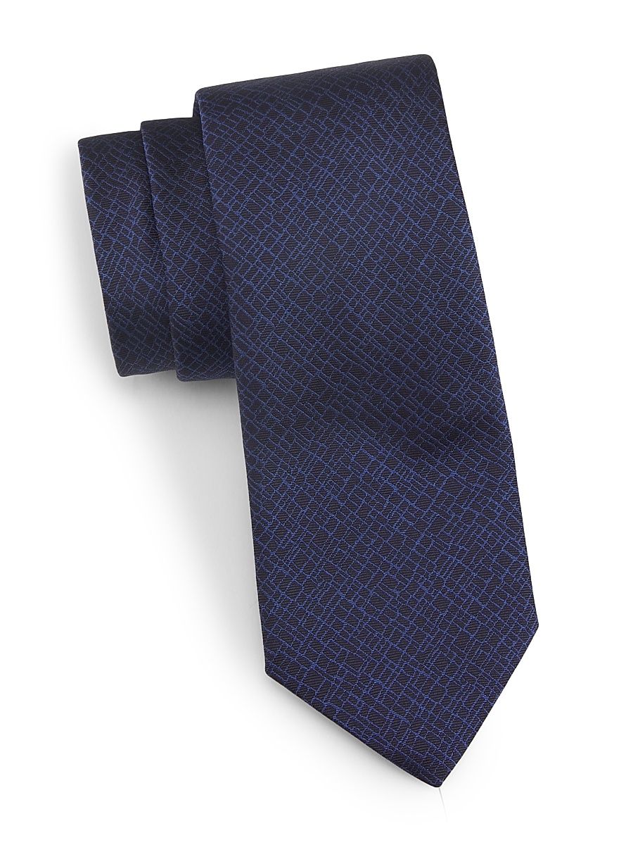 Men's Geometric Silk Tie - Dark Blue
