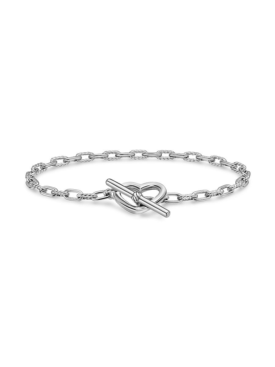Women's DY Madison Heart Toggle Chain Bracelet in Sterling Silver, 3MM - Silver - Size Medium