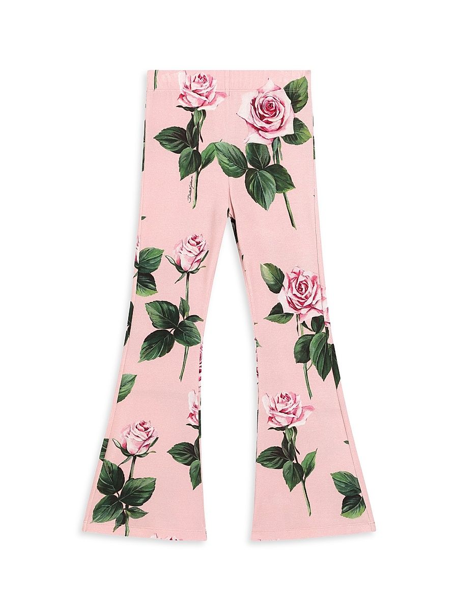 Little Girl's Rose Print Flared Pants - Rose Stelo Rosa - Size 6