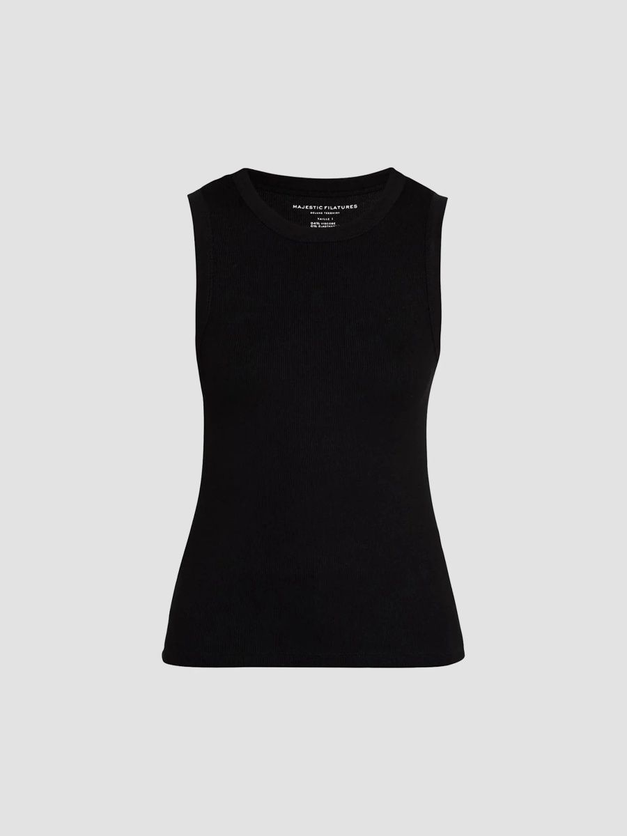 Majestic Filatures Women's Soft Touch Rib-Knit Crewneck Tank Top - Noir - Size Large