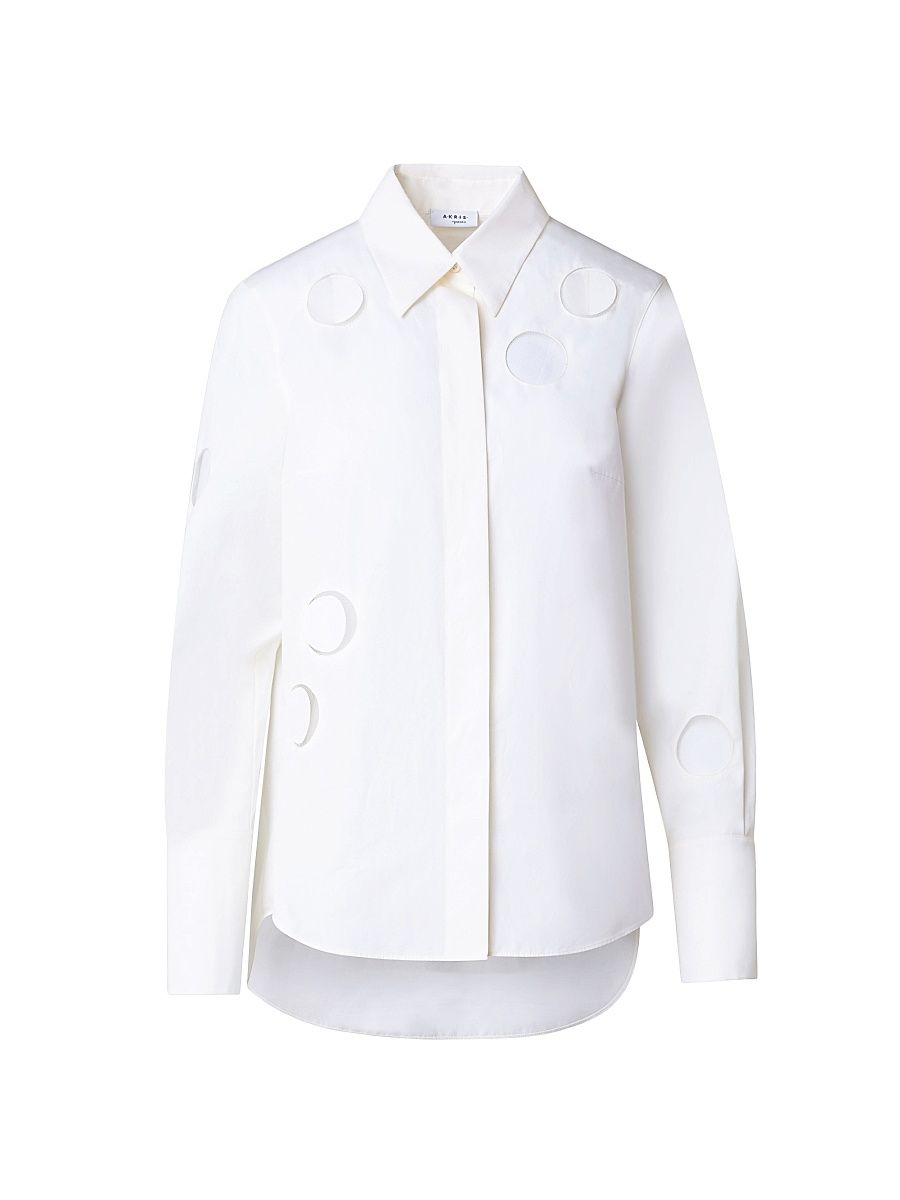 Women's Dot Cut-Out Cotton Blouse - Cream - Size 6