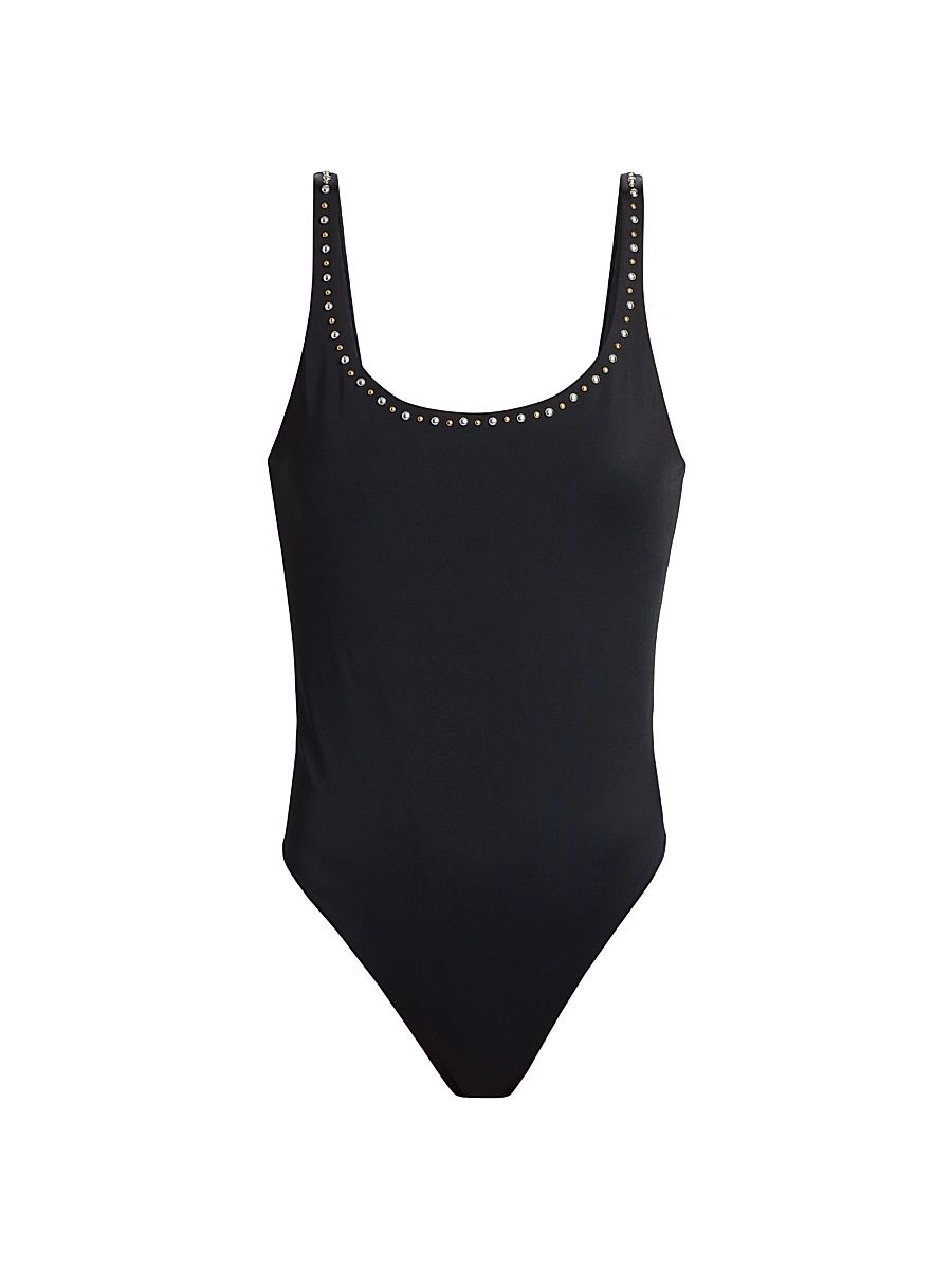 Women's Studded One-Piece Swimsuit - Black - Size XL