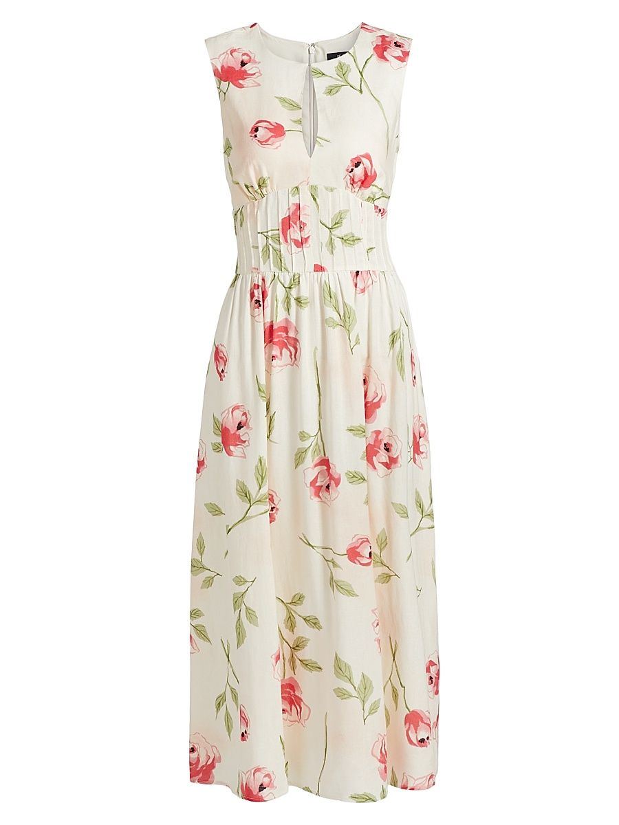 Women's Floral Pintuck Waist Midi-Dress - Ivory Floral - Size 12