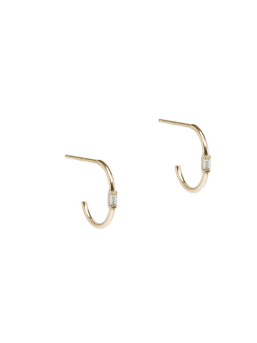 Women's 14K Yellow Gold & Baguette Diamonds Hoop Earrings - Yellow