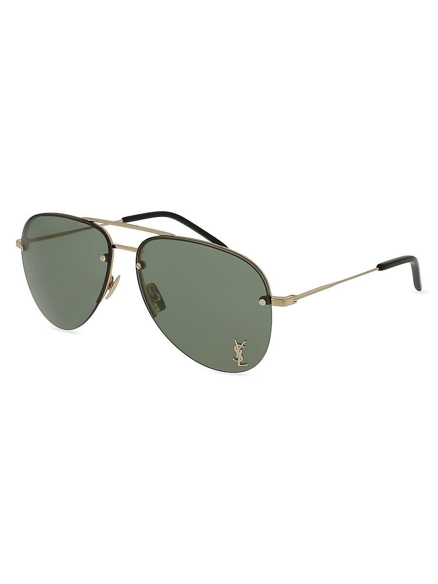 Men's YSL Pin 59MM Metal Pilot Sunglasses - Gold