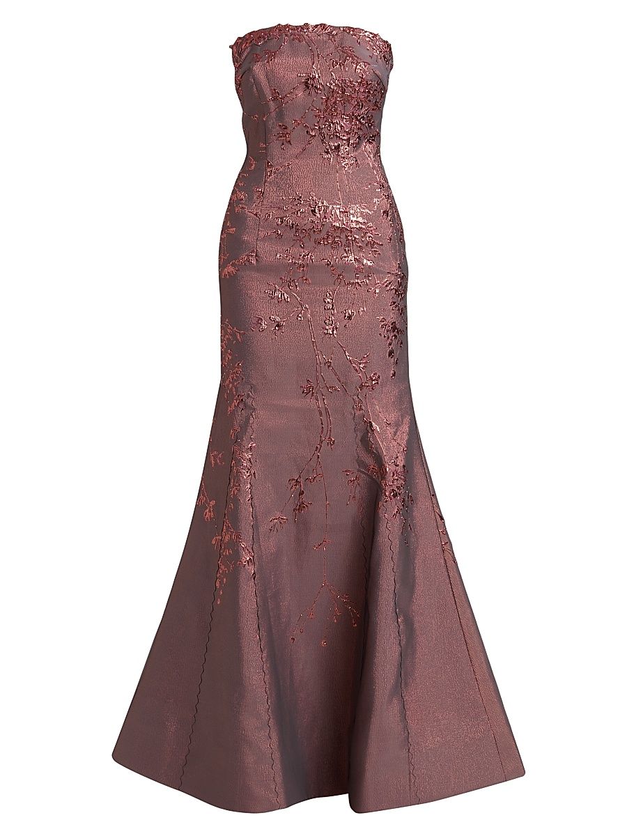 Women's Floral Embroidered Gown - Coral - Size 16