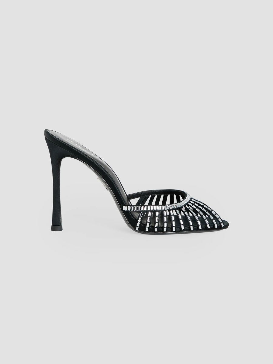 Women's Allistair 105MM Crystal-Embellished Silk Satin Sandals - Black Clear - Size 11