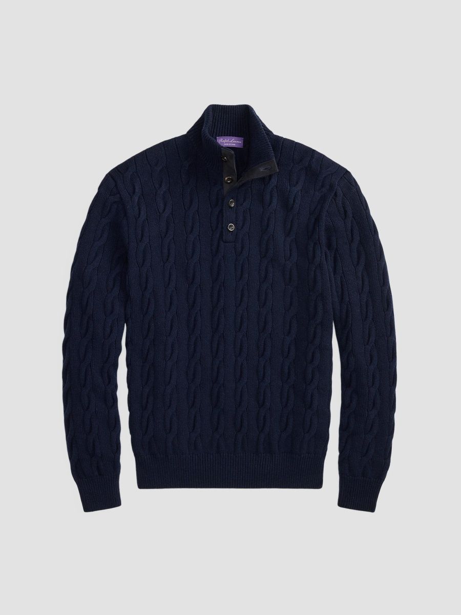 Ralph Lauren Purple Label Men's Cable-Knit Cashmere Sweater - Classic Chairman Navy - Size XXL