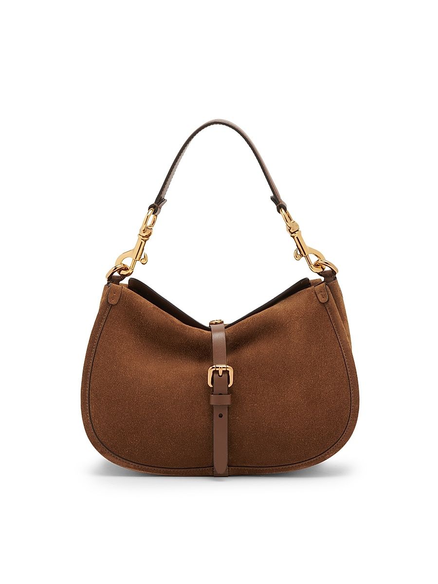 Women's Medium Pony Suede Shoulder Bag - Sand
