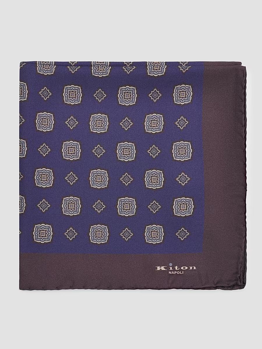 Men's Silk Pocket Square - Dark Brown Navy
