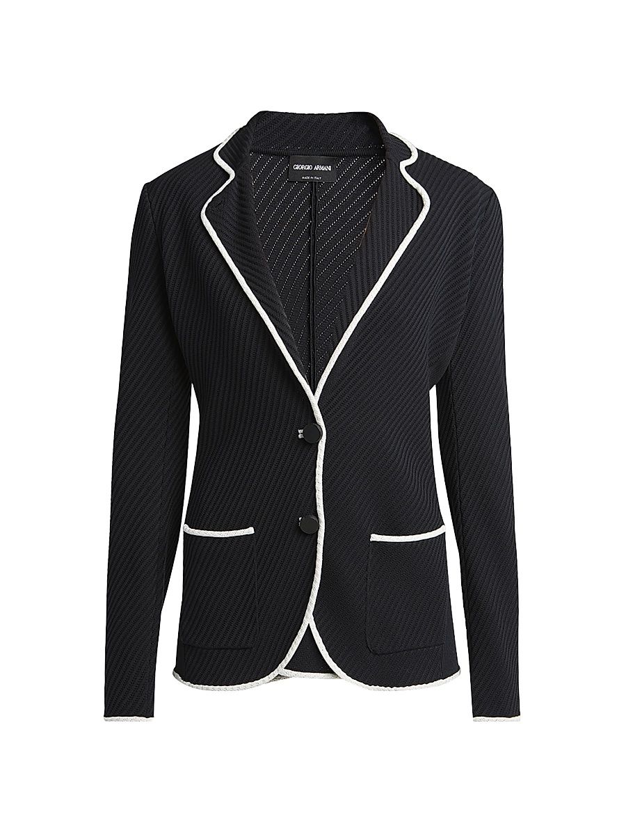 Women's Rib-Knit Single-Breasted Blazer - Black - Size 2