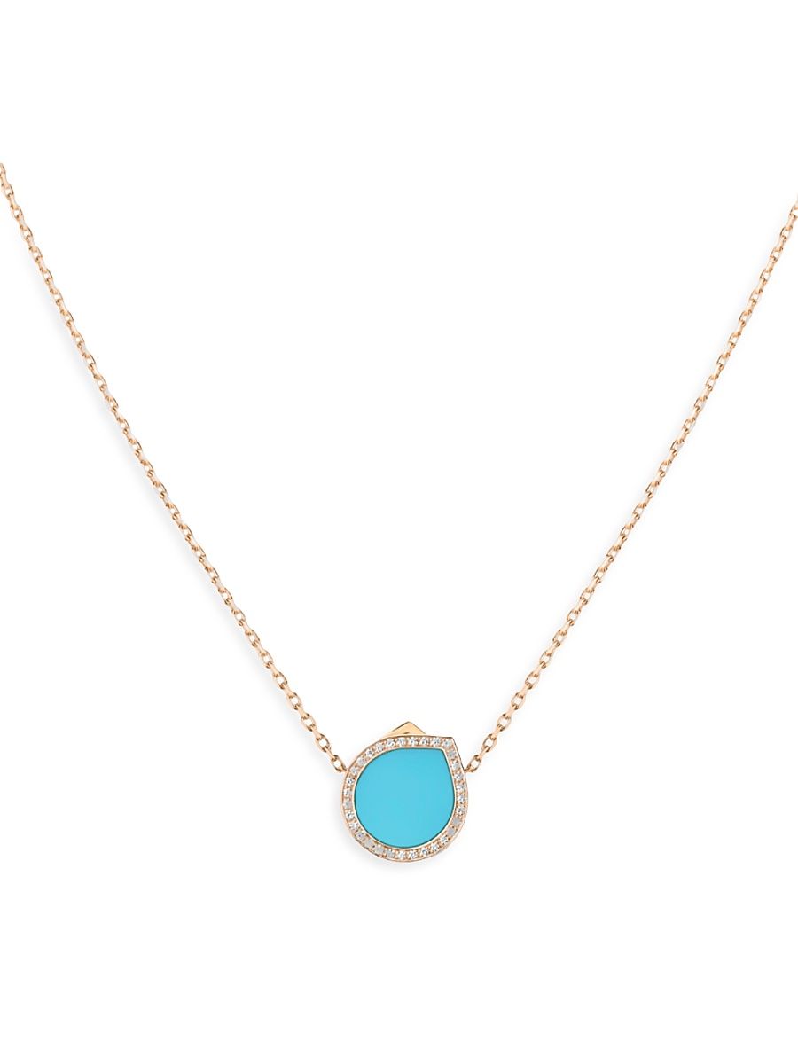 Women's Antifer 18K Rose Gold, Turquoise & 0.18 TCW Diamond Pendant Necklace - Turquoise