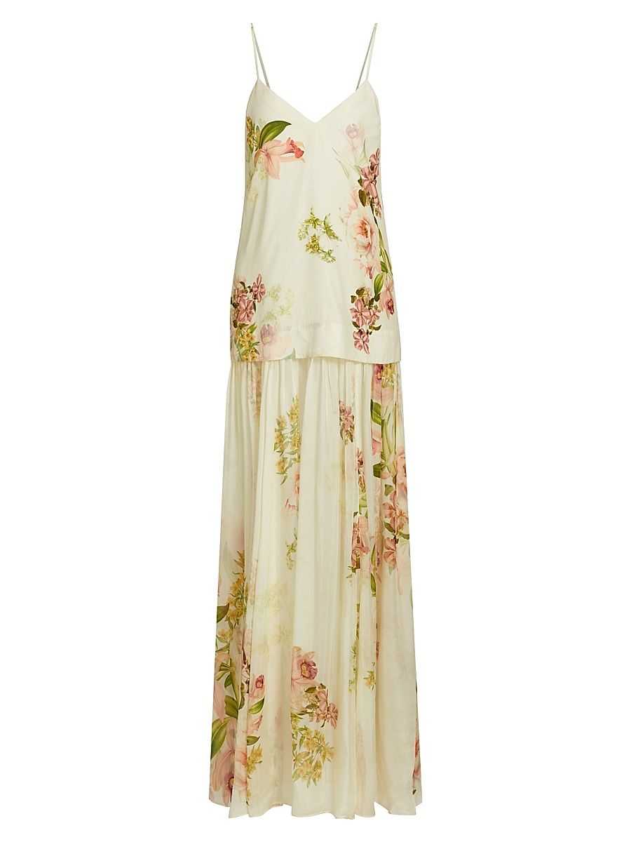 Women's Aiva Floral Layered Maxi Dress - Ivory Floral - Size XL