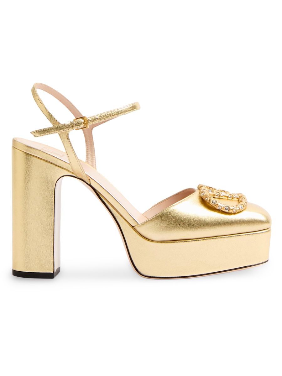 Valentino Women's VLogo Signature Platform Pumps 115MM - Antique Brass Crystal - Size 8.5