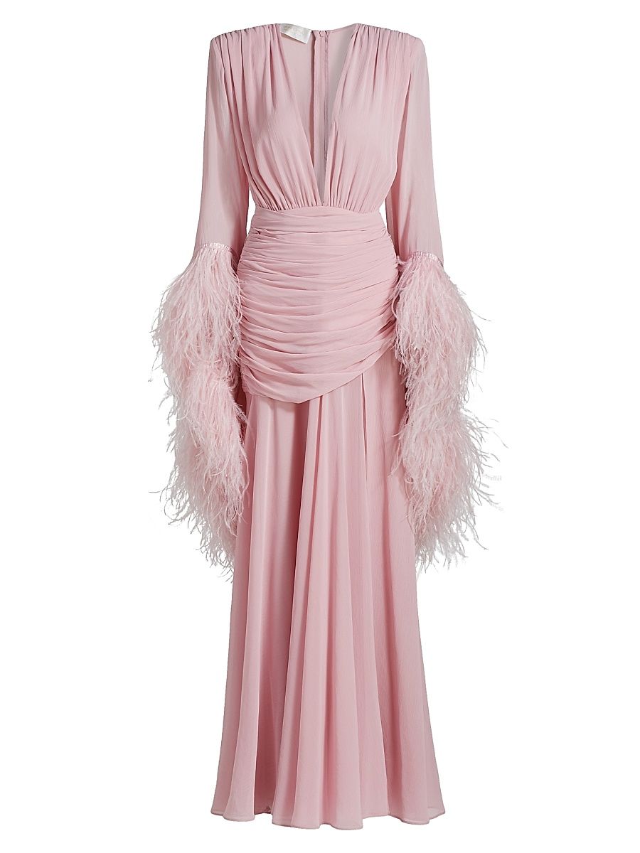 Women's Geisha Feathered Gown - Pink - Size Large